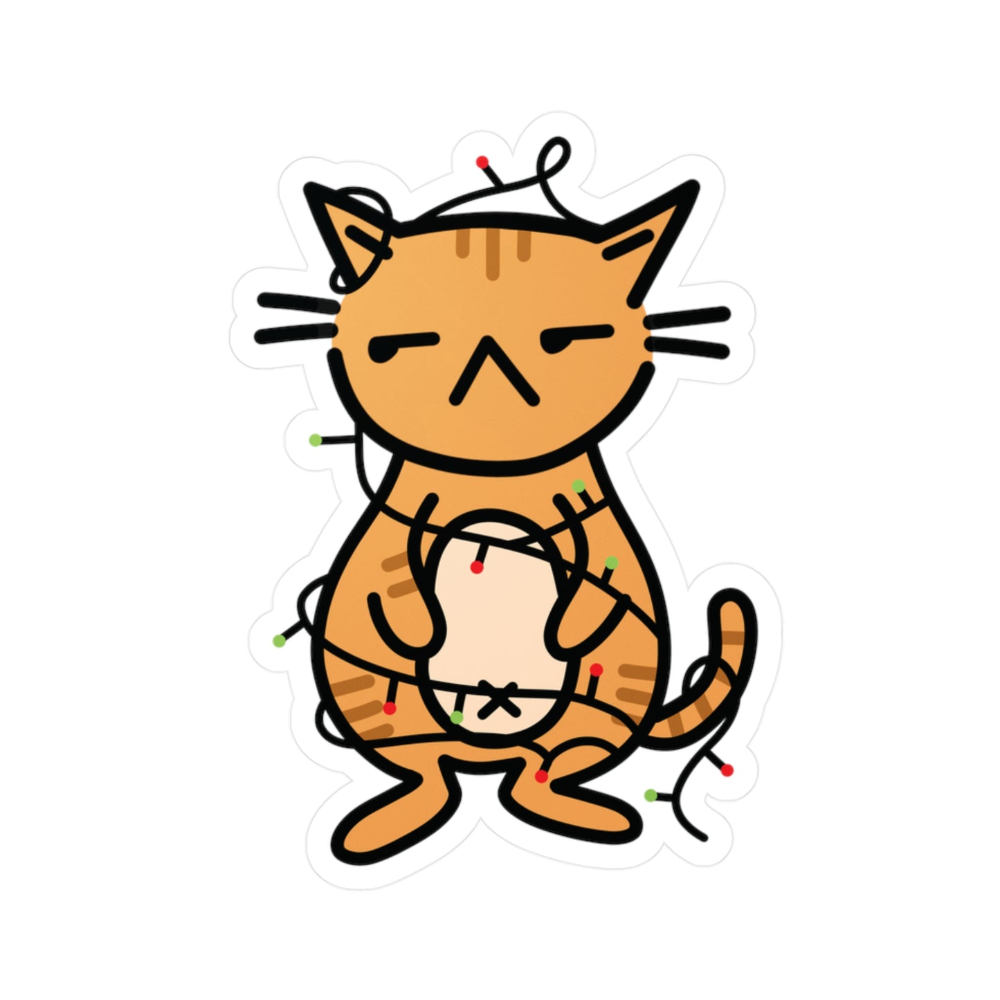 Cat Tangled in Christmas Lights Sticker