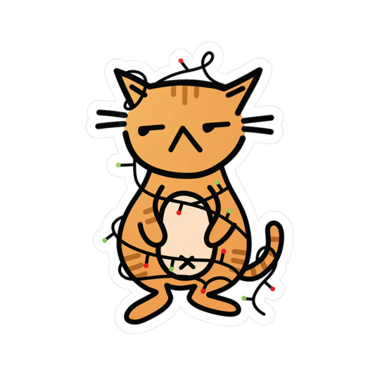 Cat Tangled in Christmas Lights Sticker